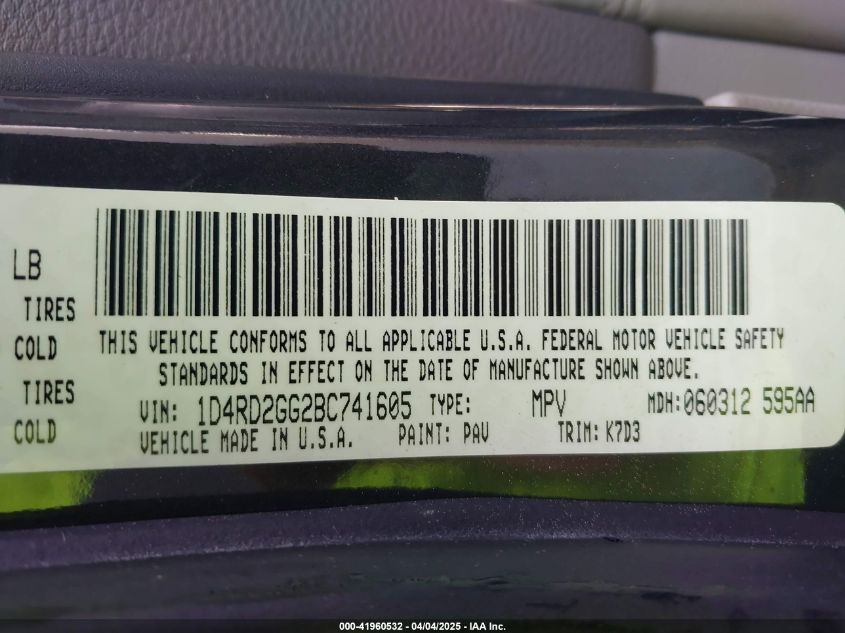 2011 Dodge Durango Express VIN: 1D4RD2GG2BC741605 Lot: 41960532