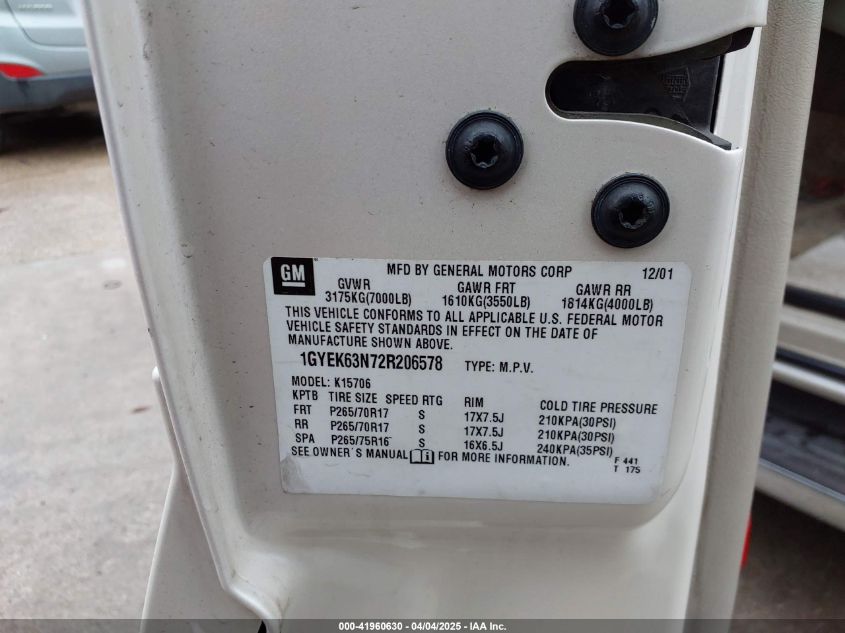 2002 Cadillac Escalade Standard VIN: 1GYEK63N72R206578 Lot: 41960630