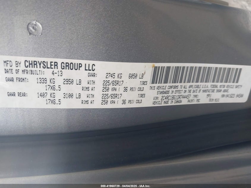 2013 CHRYSLER TOWN & COUNTRY VIN: 2C4RC1BG1DR744457