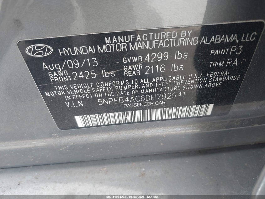 2013 HYUNDAI SONATA GLS - 5NPEB4AC6DH792941