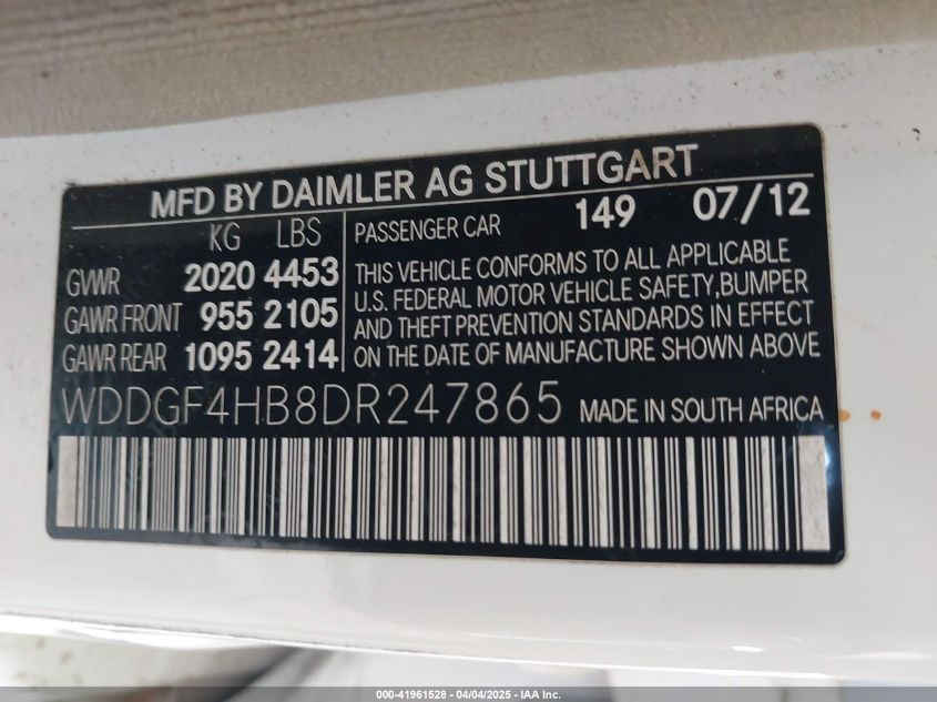 2013 Mercedes-Benz C 250 Luxury/Sport VIN: WDDGF4HB8DR247865 Lot: 41961528