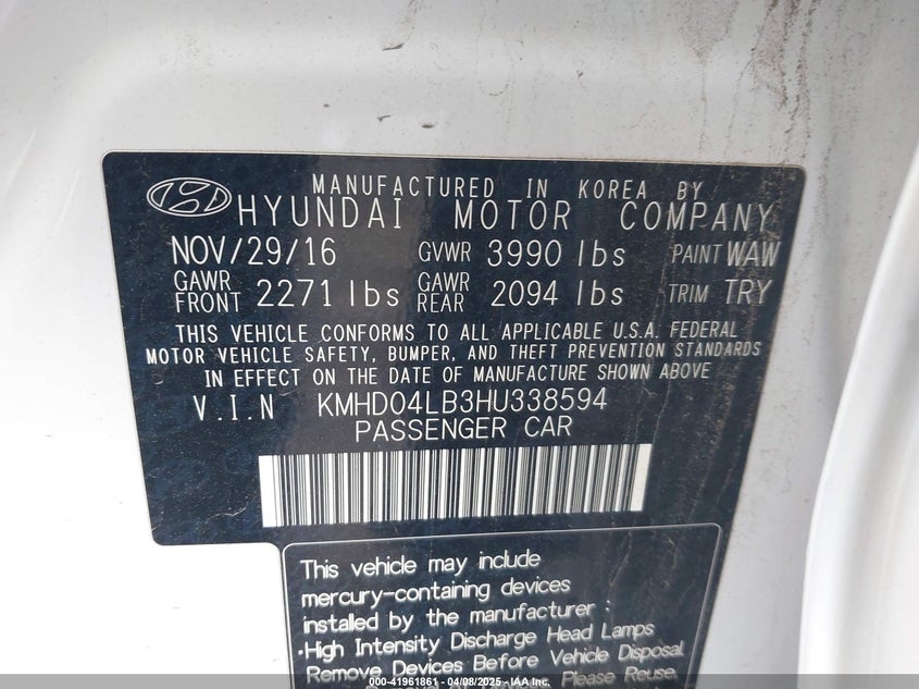 2017 HYUNDAI ELANTRA SPORT - KMHD04LB3HU338594