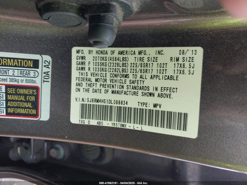 2013 HONDA CR-V EX - 5J6RM4H51DL088834