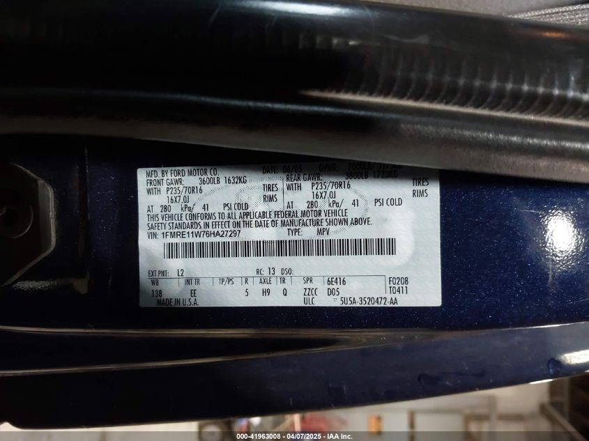 2006 Ford E-150 Xl/Xlt VIN: 1FMRE11W76HA27297 Lot: 41963008