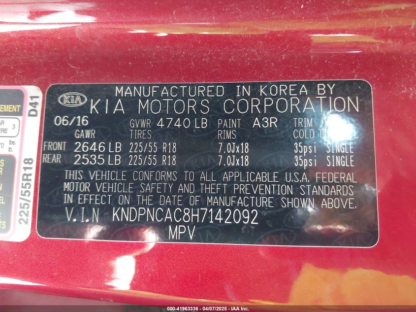 VIN KNDPNCAC8H7142092 2017 KIA SPORTAGE EX