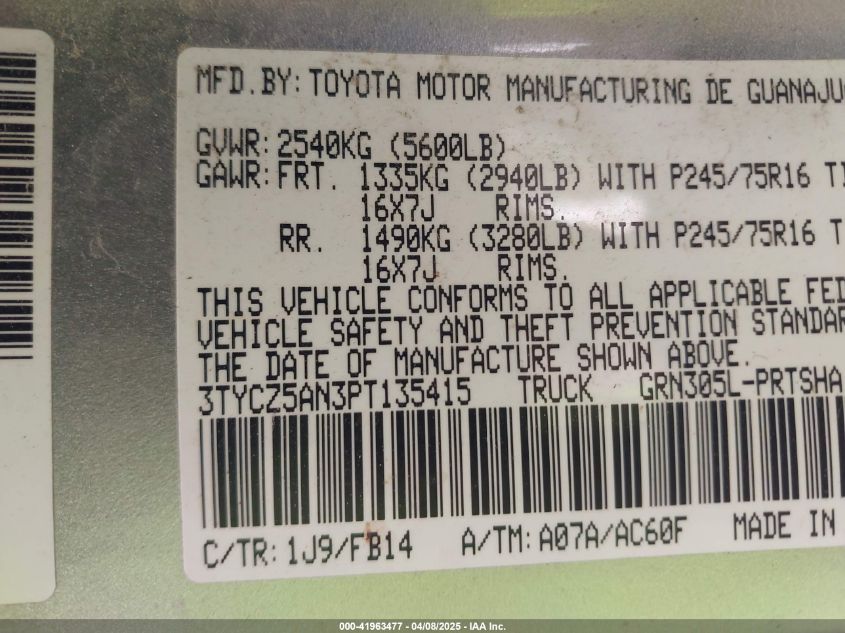 2023 Toyota Tacoma Sr V6 VIN: 3TYCZ5AN3PT135415 Lot: 41963477