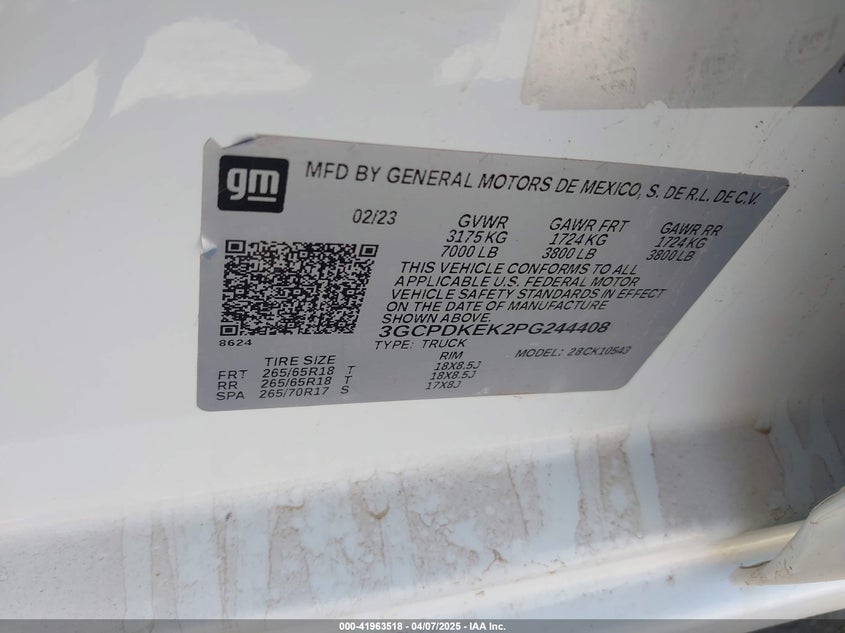VIN 3GCPDKEK2PG244408 2023 CHEVROLET SILVERADO 1500 4WD  SHORT BED LT WITH 2FL