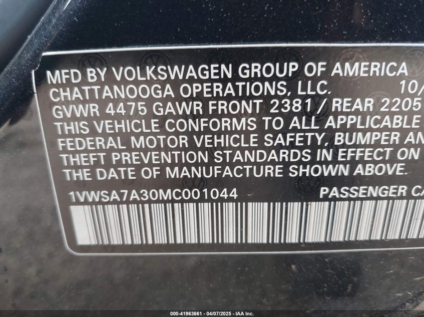 2021 VOLKSWAGEN PASSAT SE - 1VWSA7A30MC001044