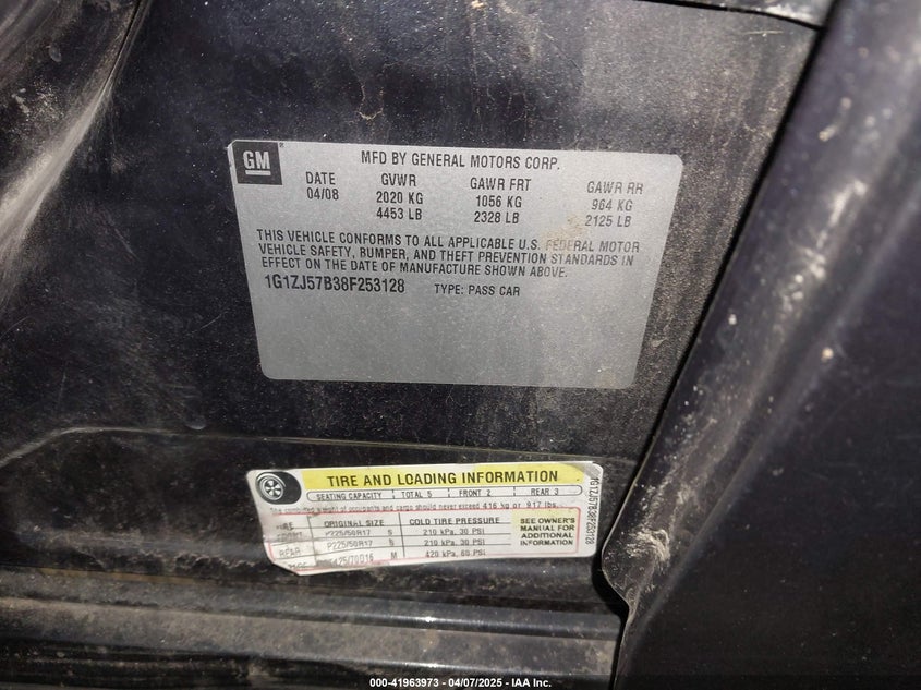2008 CHEVROLET MALIBU VIN: 1G1ZJ57B38F253128