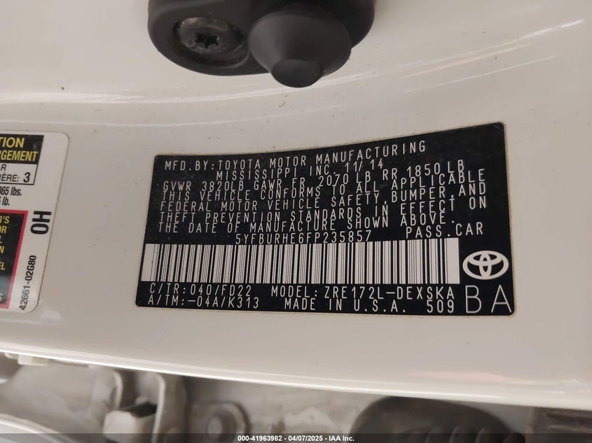 2015 TOYOTA COROLLA S PLUS - 5YFBURHE6FP235857