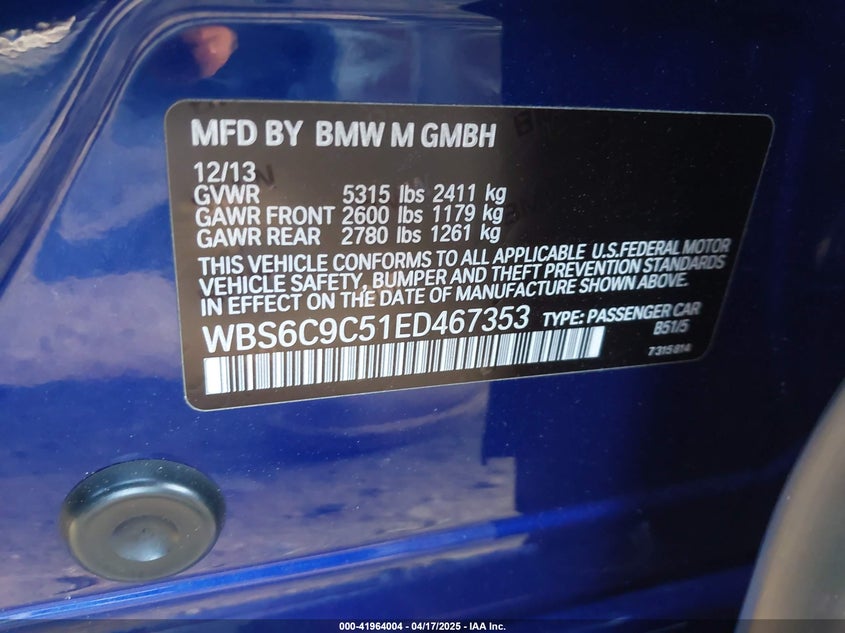 2014 BMW M6 GRAN COUPE - WBS6C9C51ED467353