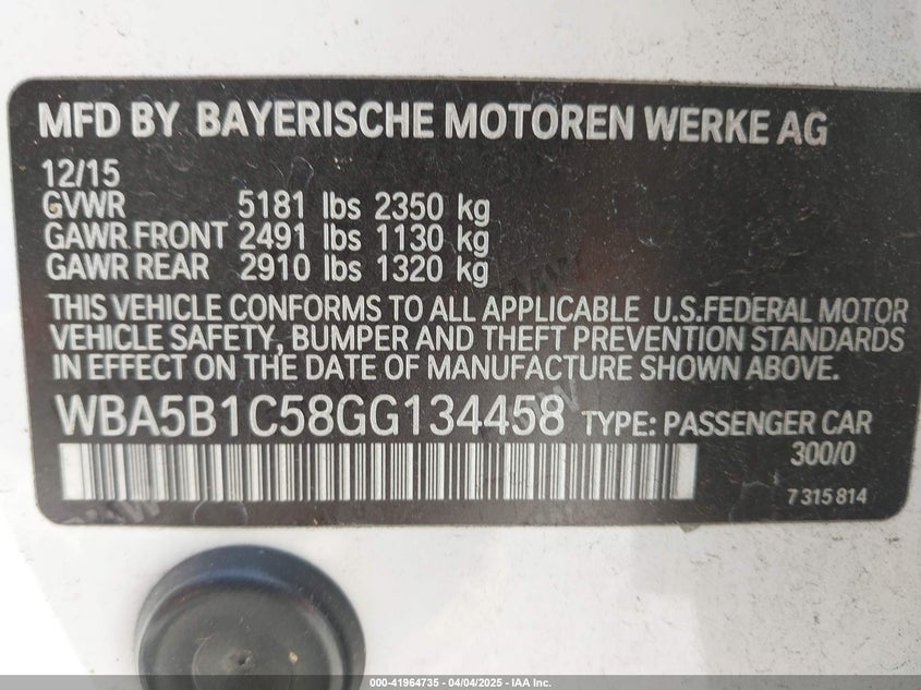 2016 BMW 535I - WBA5B1C58GG134458