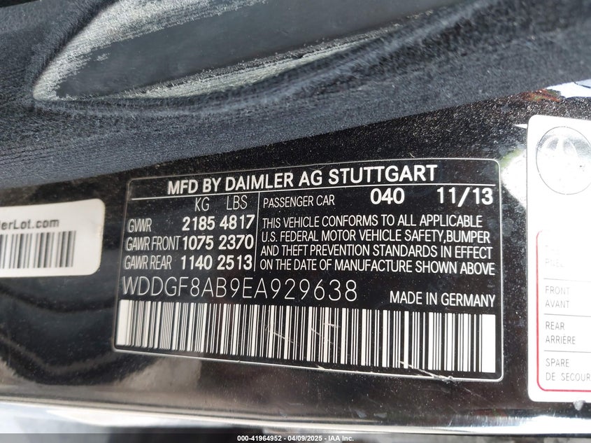 2014 MERCEDES-BENZ C 300 VIN: WDDGF8AB9EA929638