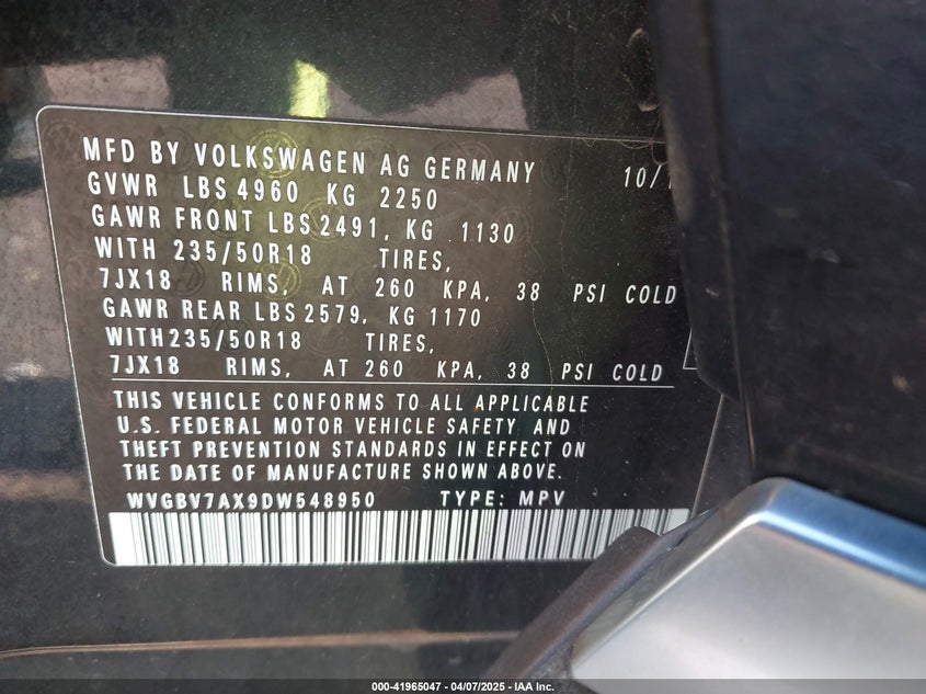 2013 VOLKSWAGEN TIGUAN SE - WVGBV7AX9DW548950