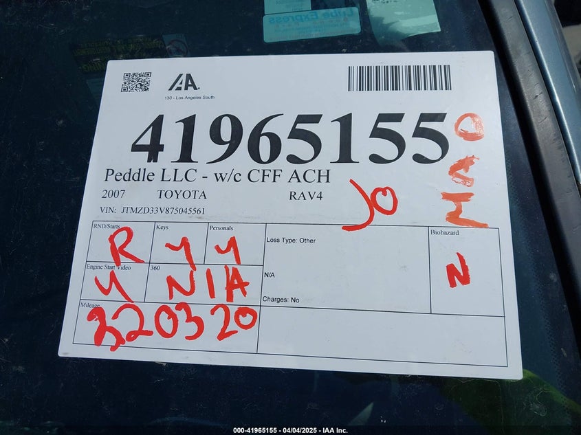 2007 TOYOTA RAV4 VIN: JTMZD33V875045561