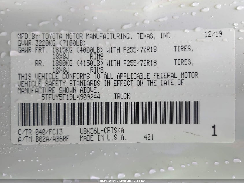 2020 TOYOTA TUNDRA SR5 - 5TFUY5F19LX909244