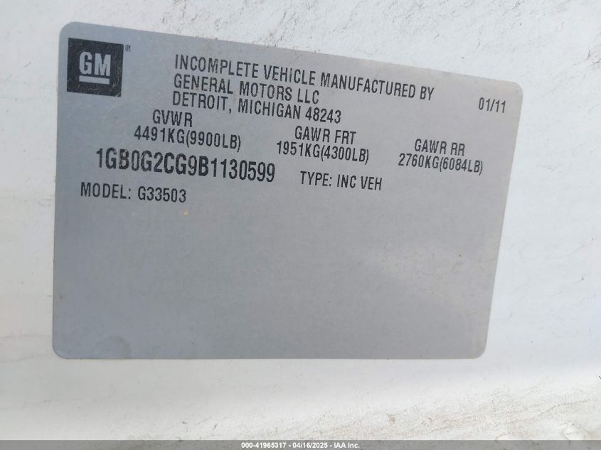 2011 Chevrolet Express Cutaway Work Van VIN: 1GB0G2CG9B1130599 Lot: 41965317