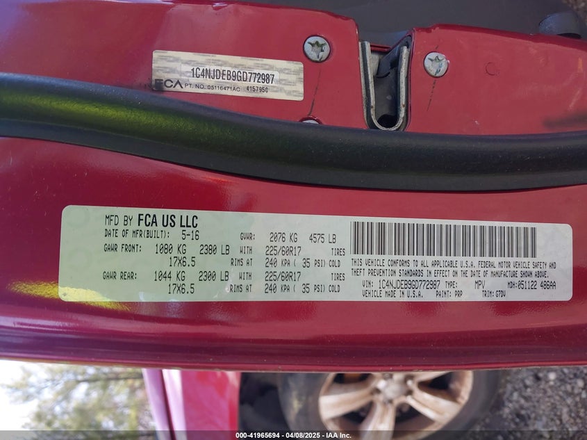 2016 JEEP COMPASS LATITUDE - 1C4NJDEB9GD772987