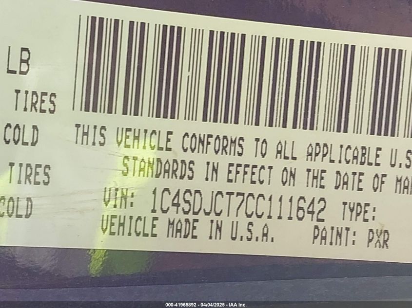 2012 Dodge Durango R/T VIN: 1C4SDJCT7CC111642 Lot: 41965892