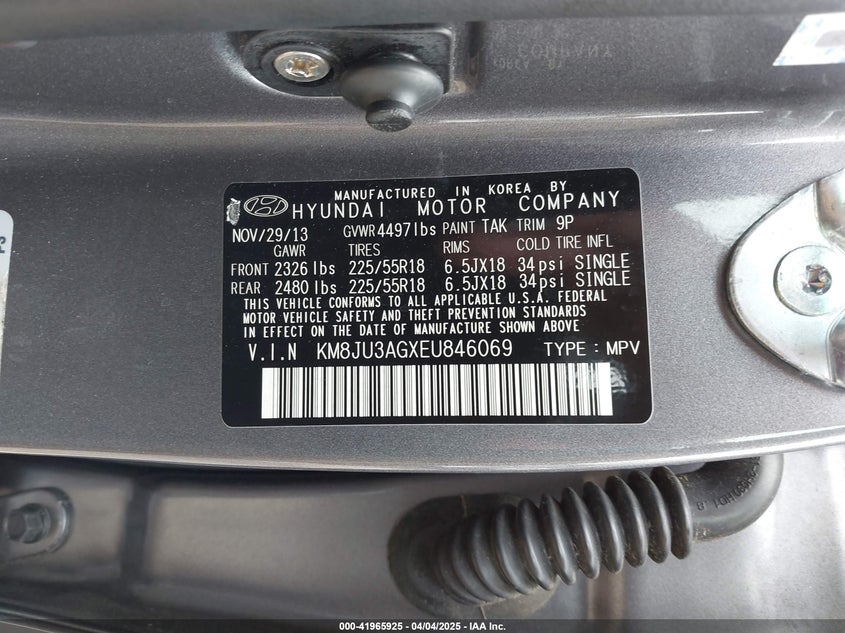 2014 HYUNDAI TUCSON VIN: KM8JU3AGXEU846069