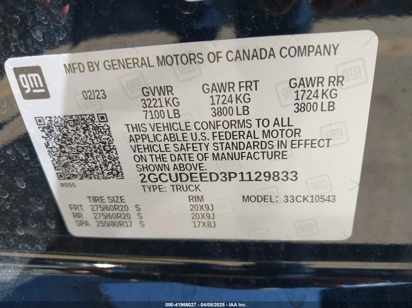 2023 CHEVROLET SILVERADO VIN: 2GCUDEED3P1129833