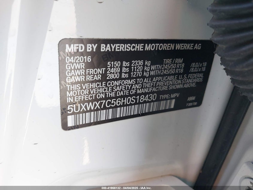 2017 BMW X3 VIN: 5UXWX7C56H0S18430