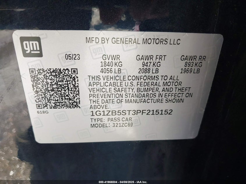 VIN 1G1ZB5ST3PF215152 2023 CHEVROLET MALIBU FWD LS
