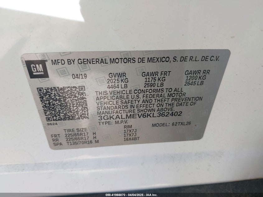 2019 GMC TERRAIN SLE - 3GKALMEV6KL362402