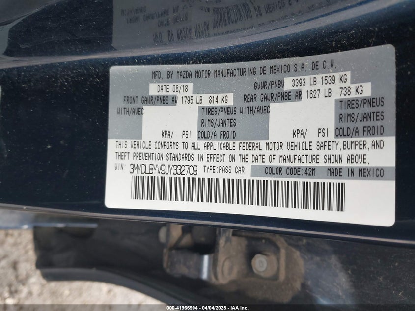2018 TOYOTA YARIS IA VIN: 3MYDLBYV9JY332709
