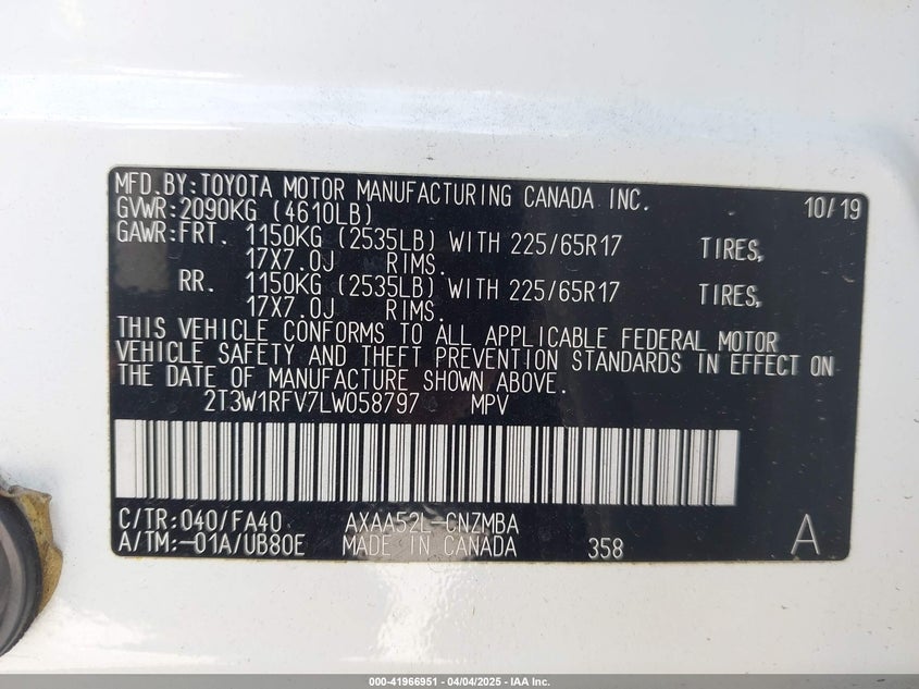 2020 TOYOTA RAV4 XLE - 2T3W1RFV7LW058797