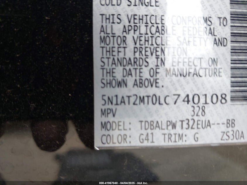 2020 NISSAN ROGUE S FWD - 5N1AT2MT0LC740108