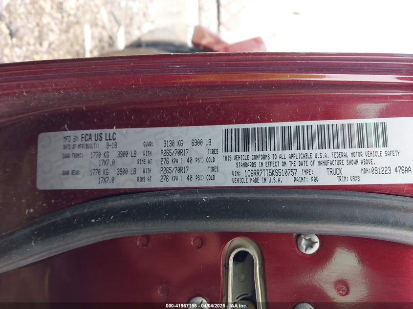 2019 RAM 1500 CLASSIC VIN: 1C6RR7TT5KS510757