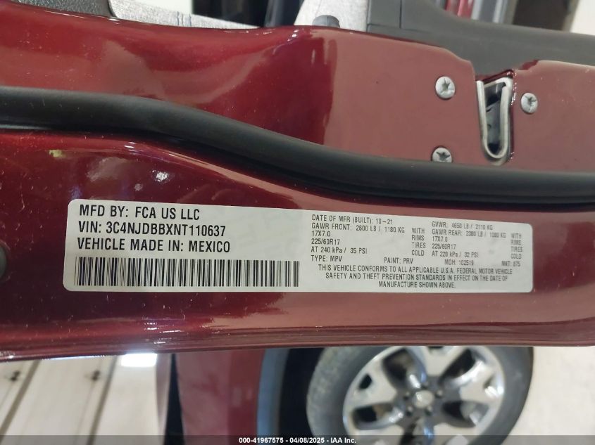 2022 Jeep Compass Latitude Lux 4X4 VIN: 3C4NJDFBXNT135659 Lot: 41967575