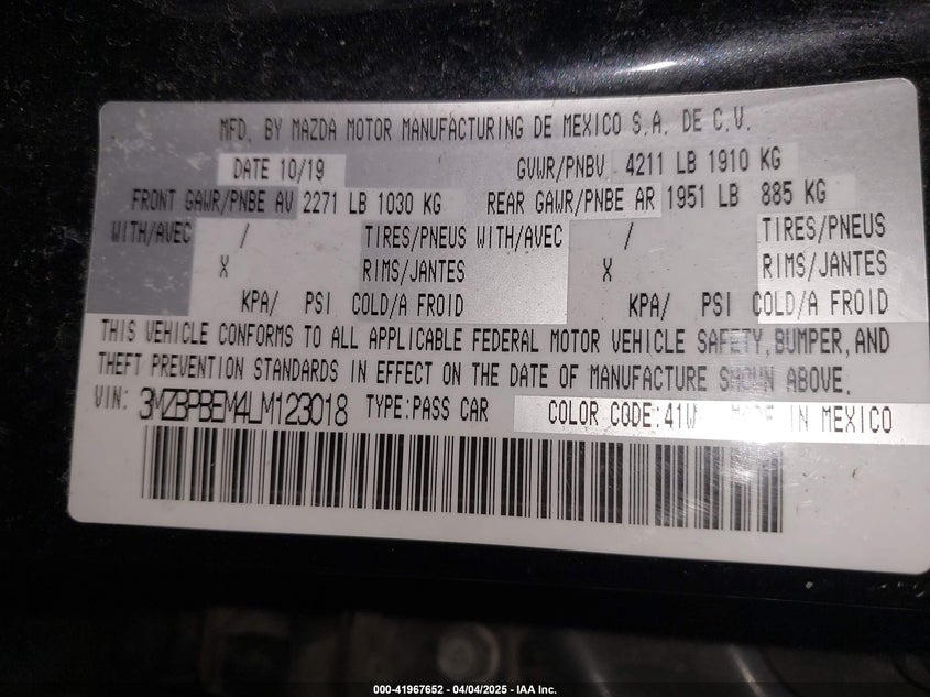 2020 MAZDA MAZDA3 PREMIUM PACKAGE - 3MZBPBEM4LM123018