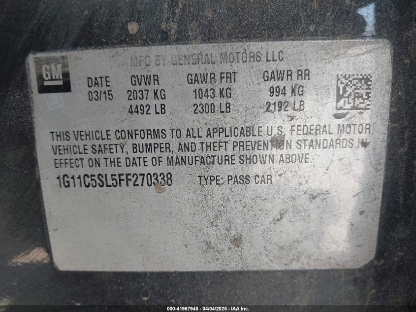 2015 CHEVROLET MALIBU 1LT - 1G11C5SL5FF270338