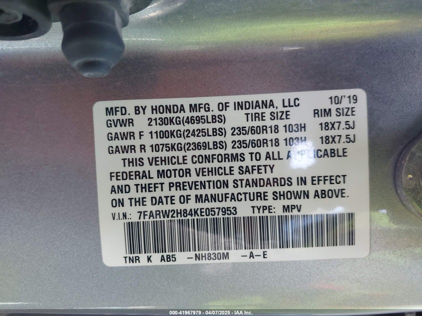 2019 HONDA CR-V EX-L - 7FARW2H84KE057953