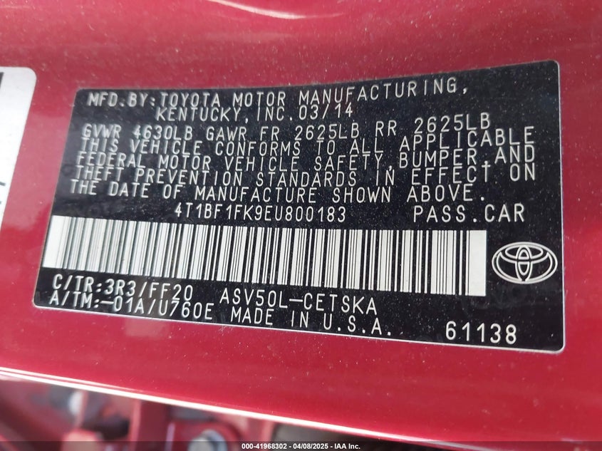 2014 TOYOTA CAMRY SE - 4T1BF1FK9EU800183