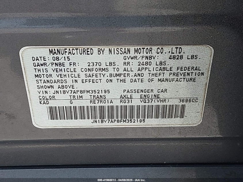 2015 INFINITI Q50 VIN: JN1BV7AP8FM352195
