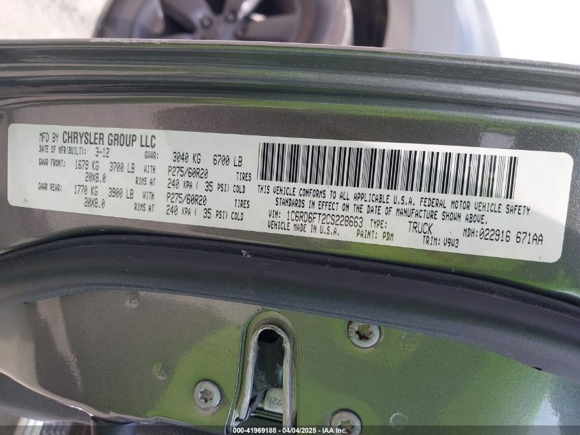 2012 Ram 1500 St VIN: 1C6RD6FT2CS228663 Lot: 41969188