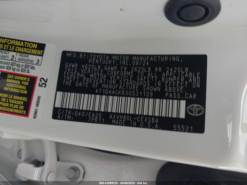 2025 TOYOTA CAMRY VIN: 4T1DAACK6SU531129