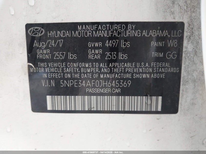 2018 HYUNDAI SONATA VIN: 5NPE34AF0JH645369