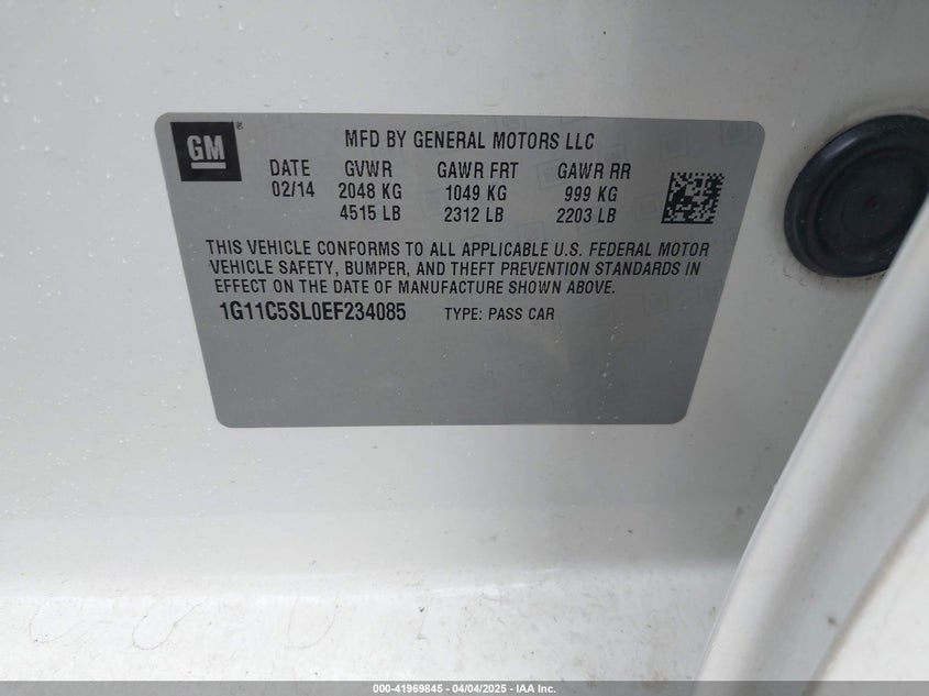 2014 CHEVROLET MALIBU VIN: 1G11C5SL0EF234085
