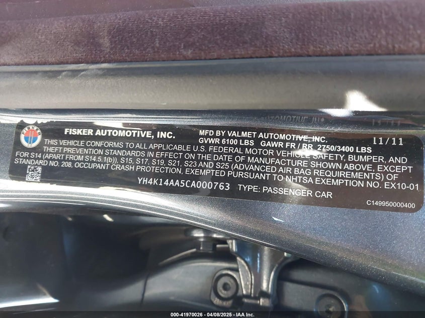 2012 FISKER KARMA VIN: YH4K14AA5CA000763