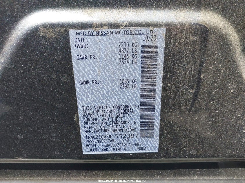 VIN 1N4CZ1CV3RC552397 2024 NISSAN LEAF SV PLUS