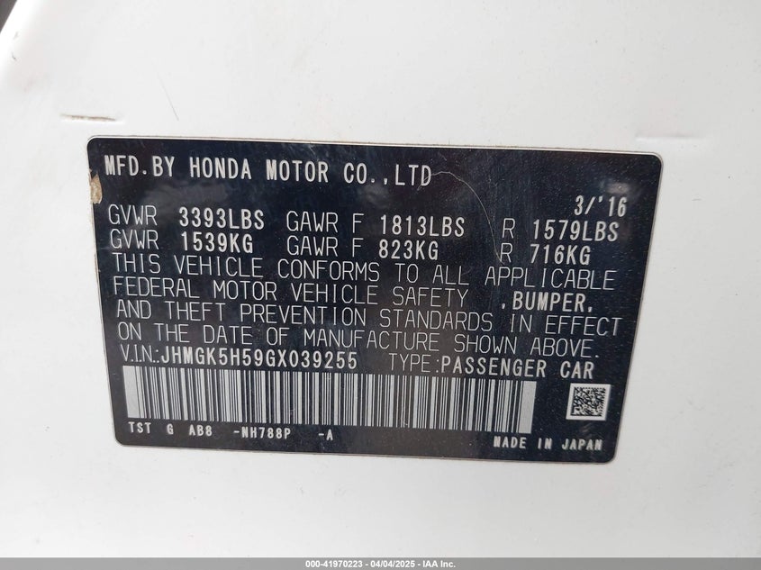 2016 HONDA FIT LX - JHMGK5H59GX039255