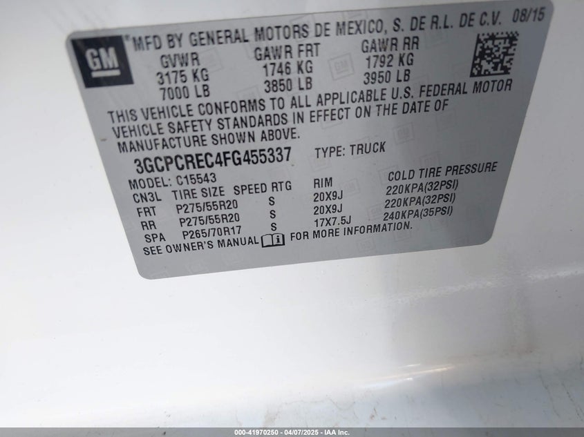2015 CHEVROLET SILVERADO 1500 1LT - 3GCPCREC4FG455337