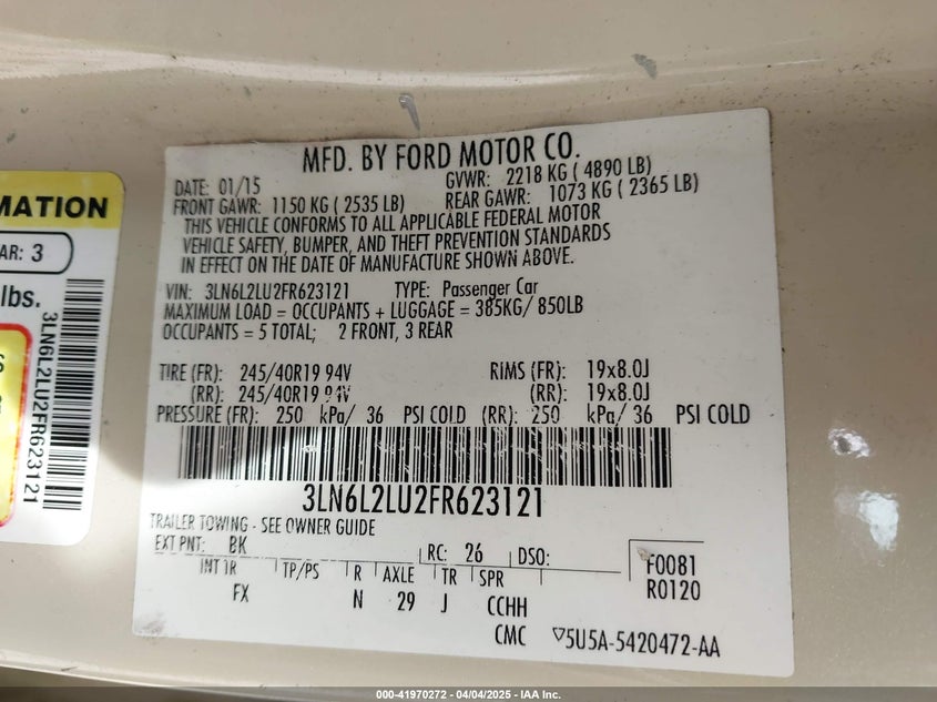 2015 LINCOLN MKZ HYBRID - 3LN6L2LU2FR623121