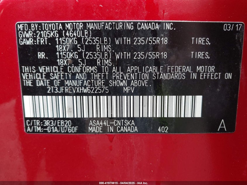 2017 TOYOTA RAV4 SE - 2T3JFREVXHW622575