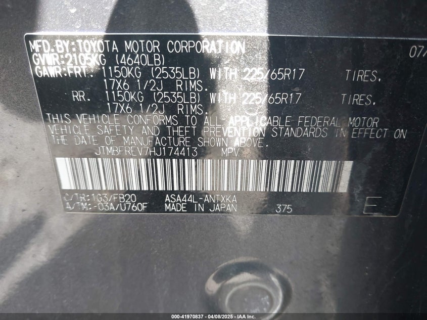 2017 TOYOTA RAV4 LE - JTMBFREV7HJ174413