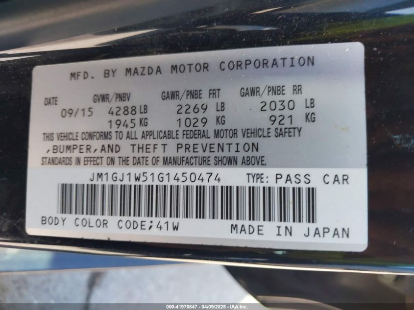 2016 Mazda Mazda6 I Grand Touring VIN: JM1GJ1W51G1450474 Lot: 41970847